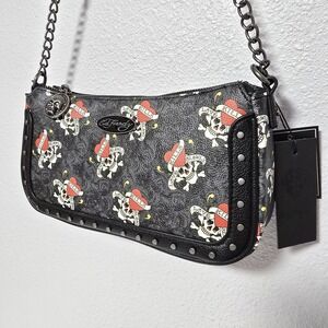 NEW Ed Hardy Love Kills Convertible Crossbody Bag Black Skull Goth Tattoo Punk